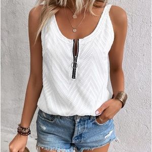 New white half zip sleeveless tank top